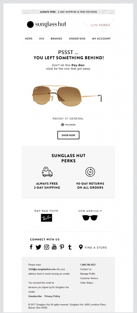 automated email campaign from sunglass-hut
