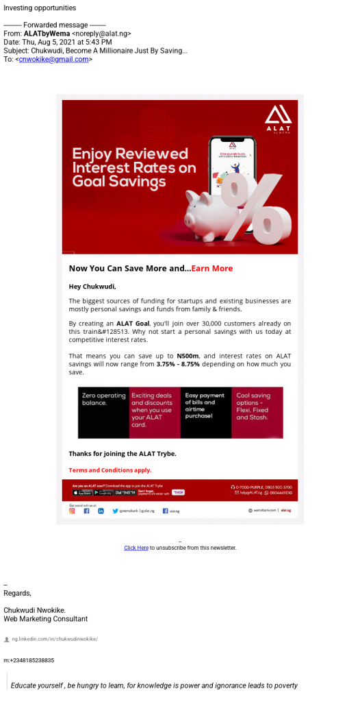 Announcer-ALAT-Trybe-new-savings - Email marketing for banks