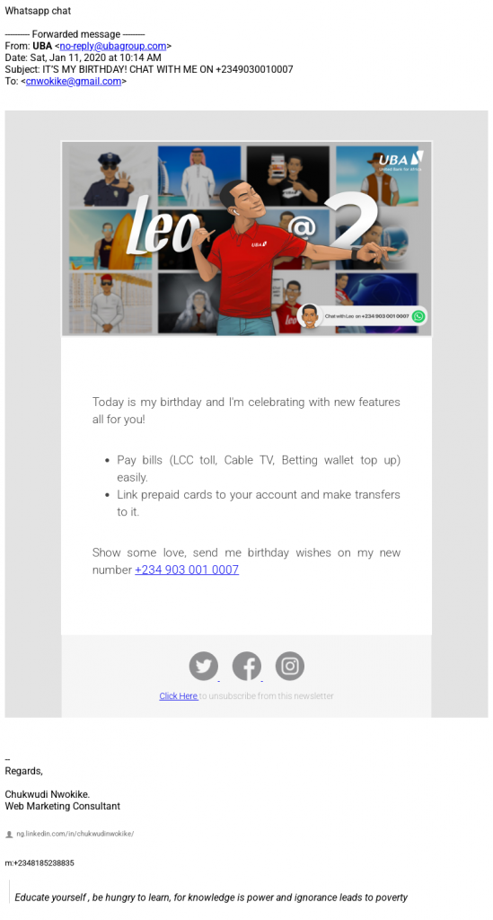Announcer-UBA-Chat-Banking - Email marketing for banks