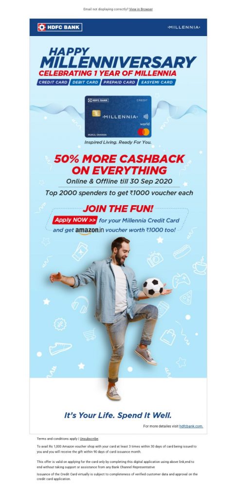 Promotions HDFC Millenniversary Cash Back