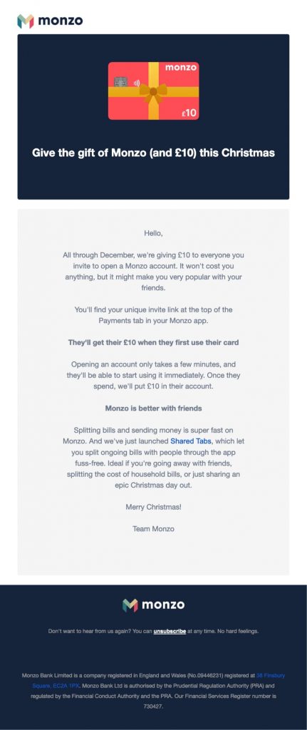 Promotions Monzo Christmas offers