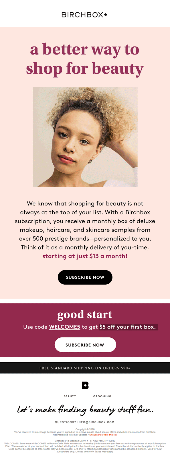 welcome email for beauty brands - Birchbox