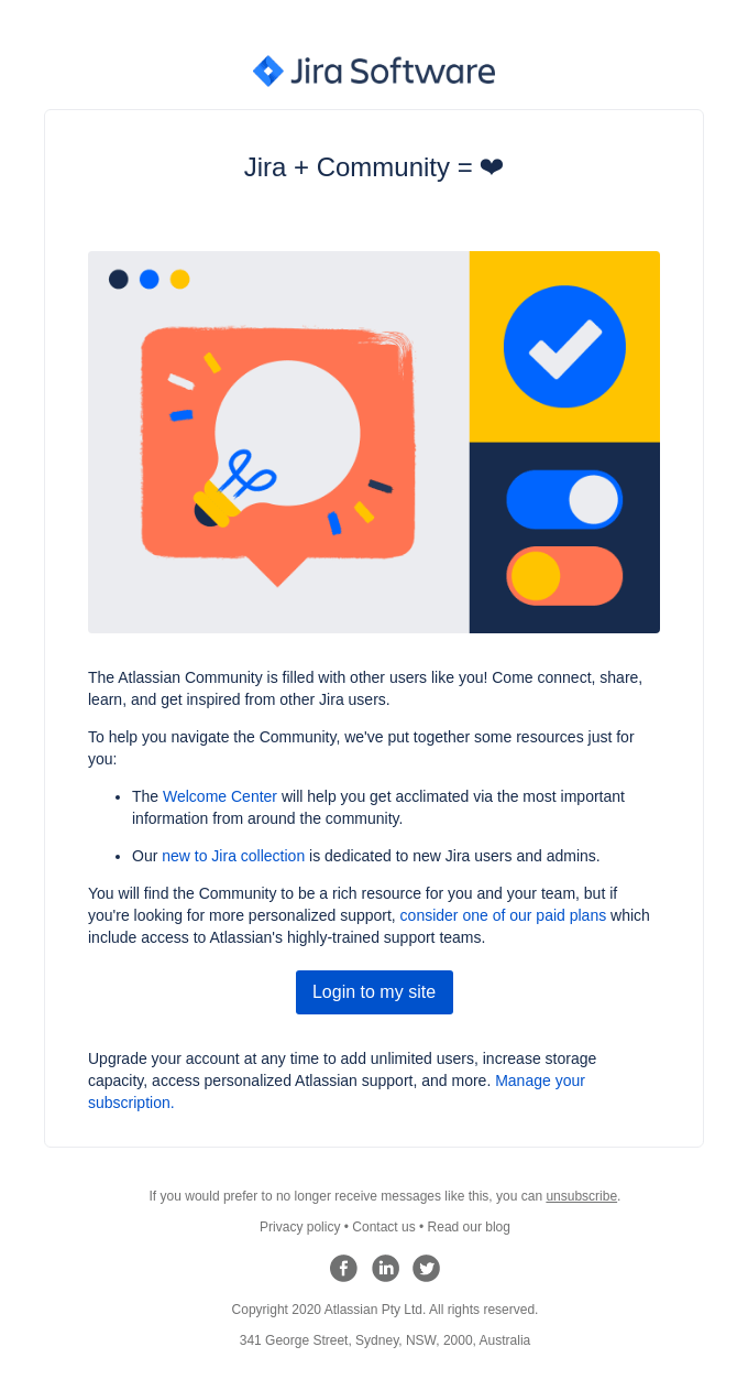 welcome to Jira software email