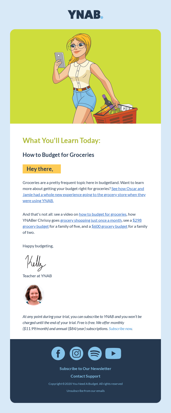 welcome email for grocery brand - YNAB