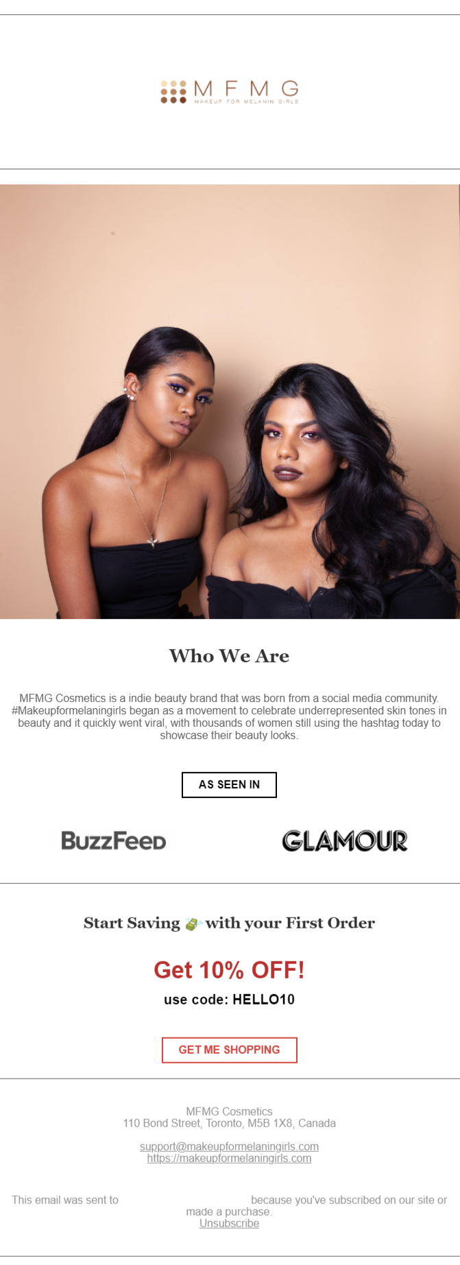 welcome email for beauty brands - MFMG