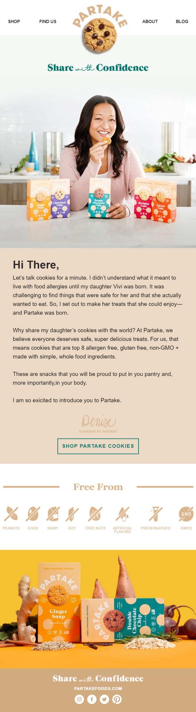 welcome email for food brands - Partake