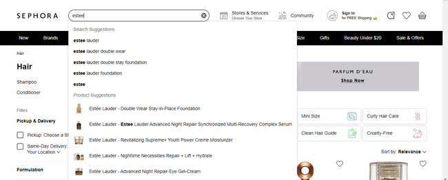 Sephora's brilliant use of search autosuggest