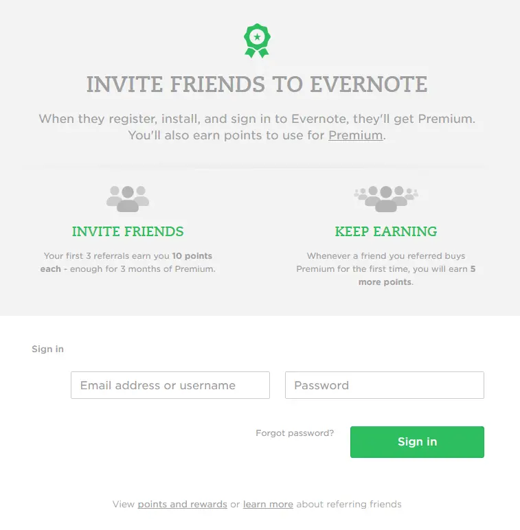 Offer two sided incentive-evernote