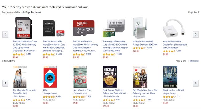 Amazon's product recommendation widget across their store