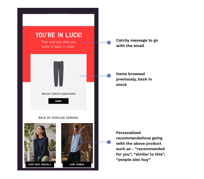 Back in stock emails with recommendations
