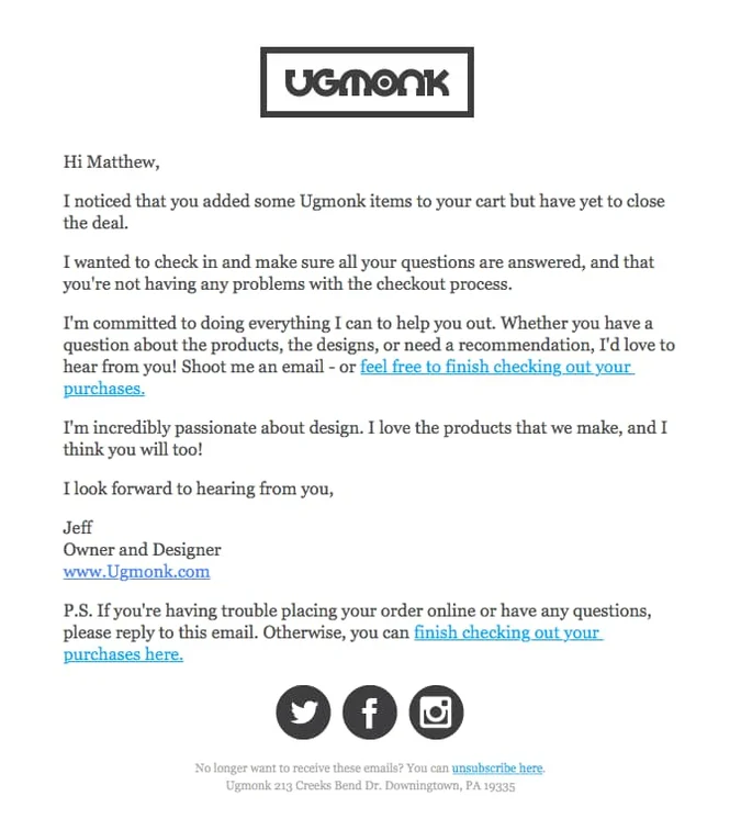 Ugmonk - abandoned cart emails