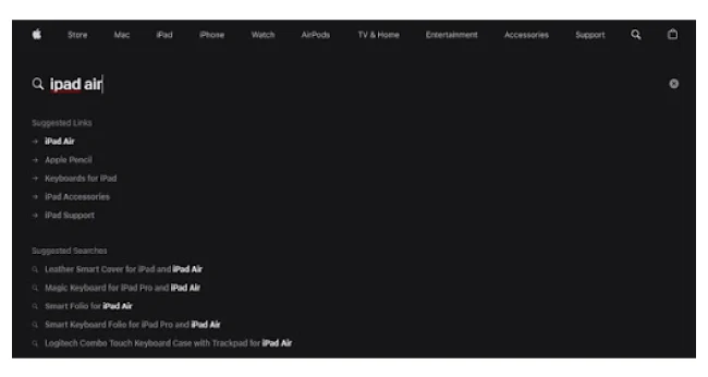 Apple's search autosuggest demonstration on website - Netcore