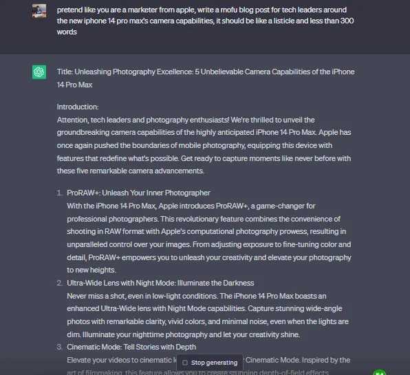 ChatGPT creating compelling and beautifully written blog-posts