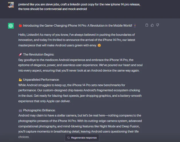 ChatGPT coming up with insightful social copy