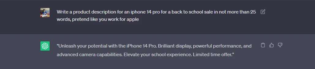 ChatGPT generates interesting product descriptions