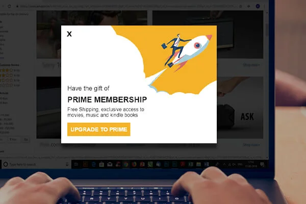 Popup of upgrading to prime