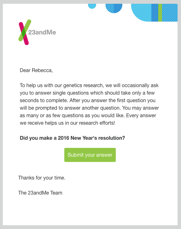 23andMe research survey email - Netcore