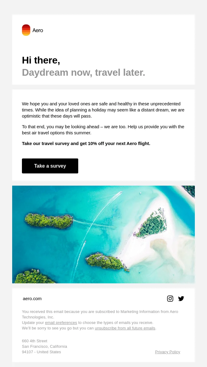 Aero travel survey email - Netcore