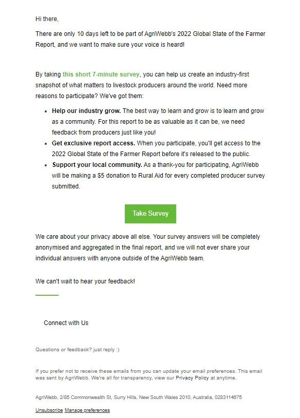 Agriwebb survey email - Netcore