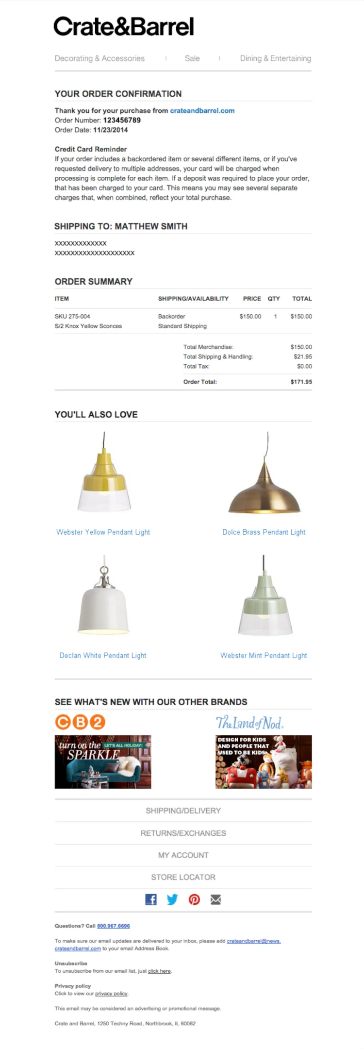 Crate&Barrel cross-selling email - Netcore