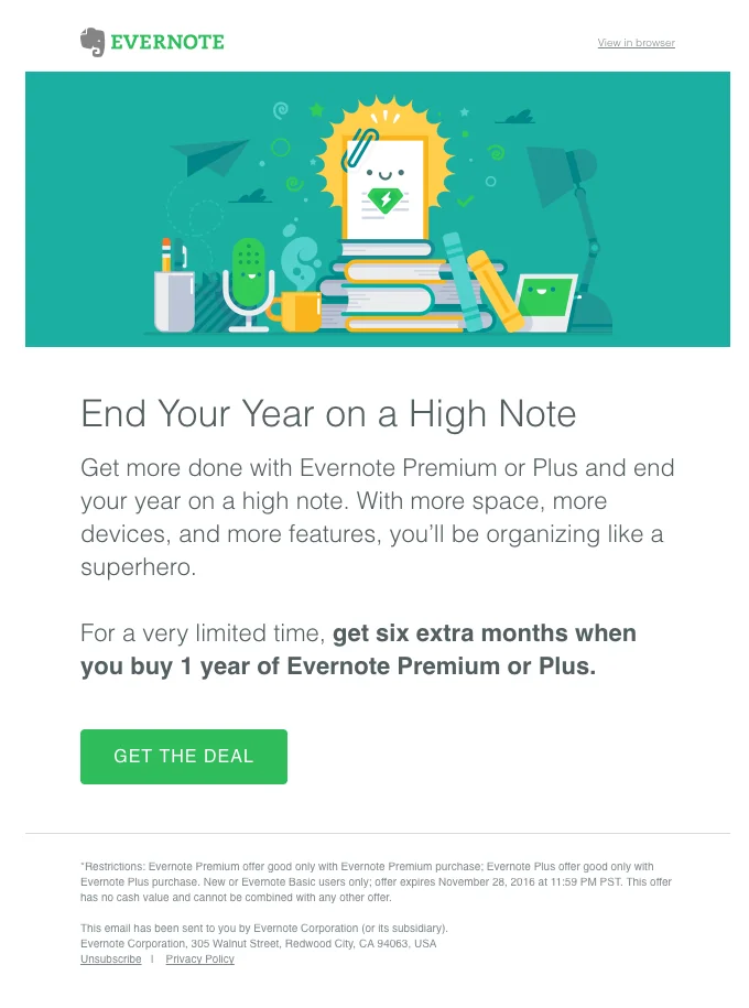 Evernote up-selling email - Netcore