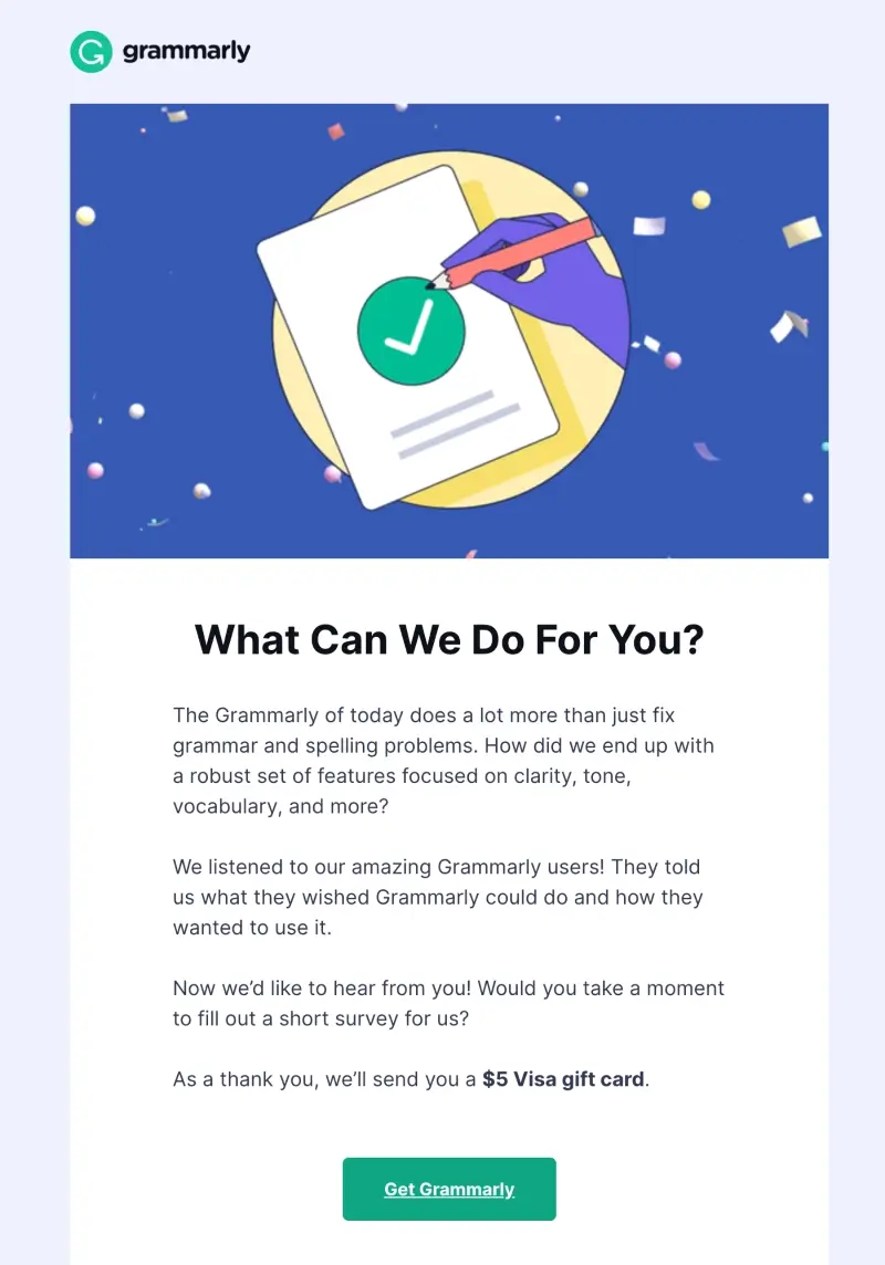 Grammarly customer survey email - Netcore
