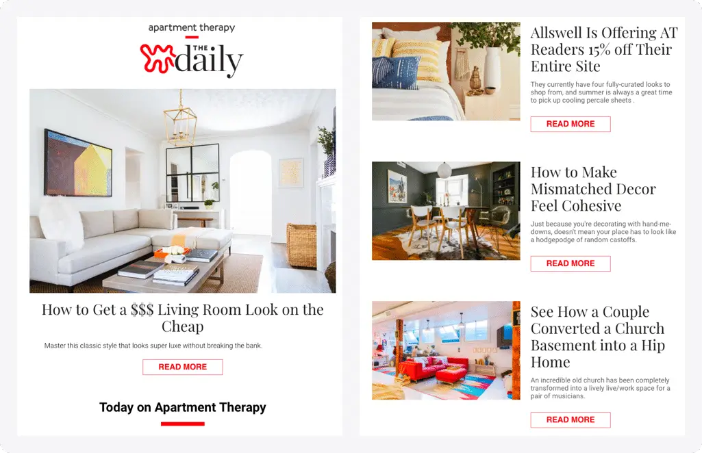 Home decor email newsletter