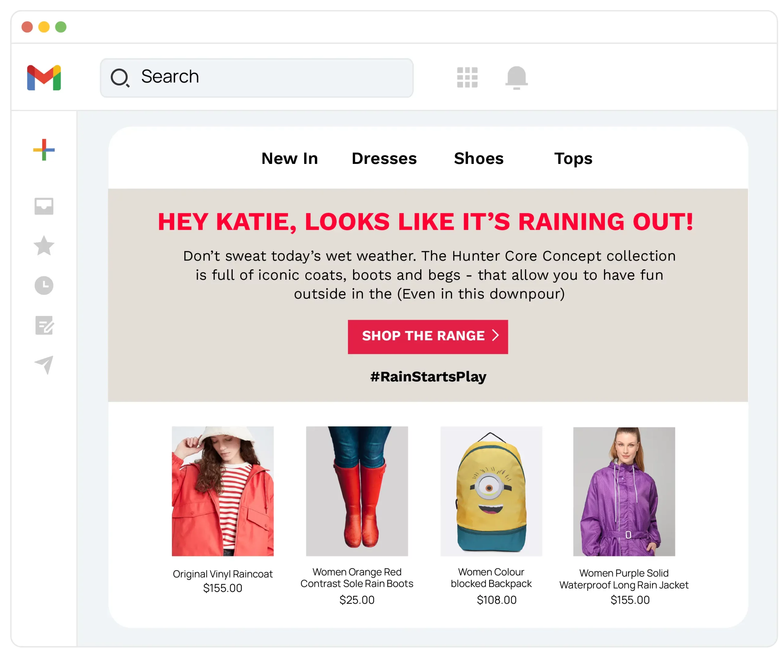 Event-based wardrobe recommendations via Inbox Commerce