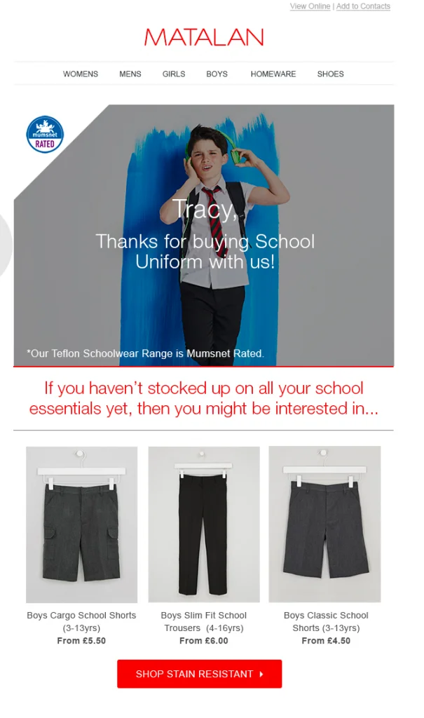 Matalan cross-selling email - Netcore