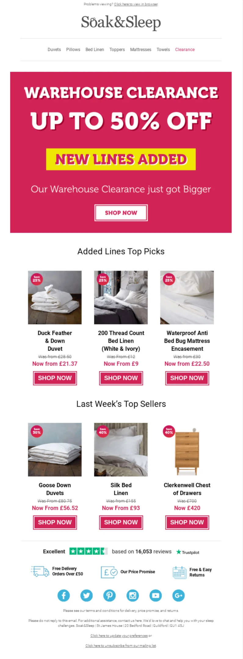 Soak & Sleep cross-selling email - Netcore