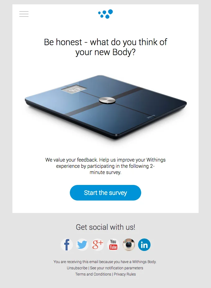 Withings survey email - Netcore