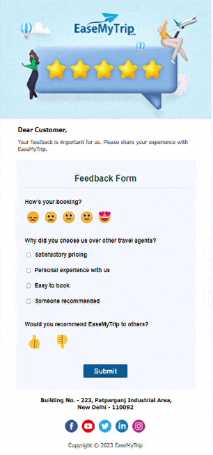EaseMyTrip - interactive email campaign - Netcore