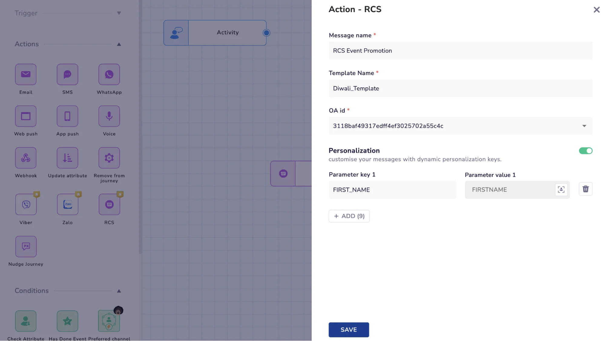 RCS journey actions with Netcore
