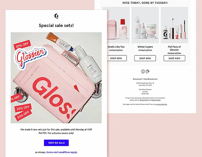 Glossier: promotional and flash sale email | Netcore