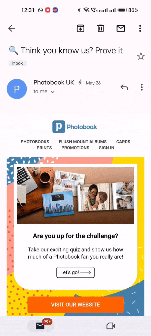 Photobook: Interactive quiz emails | Netcore