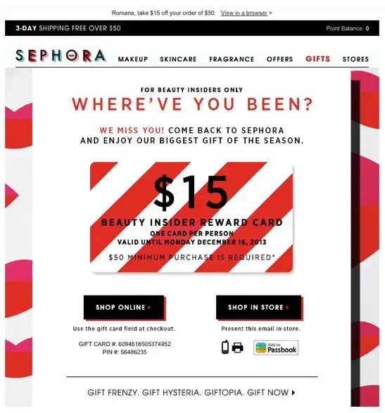 Sephora: win back emails - Netcore