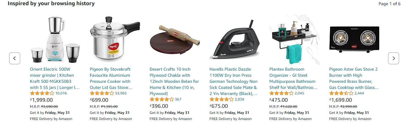 Amazon: personalized recommendations based on customers’ browsing history
