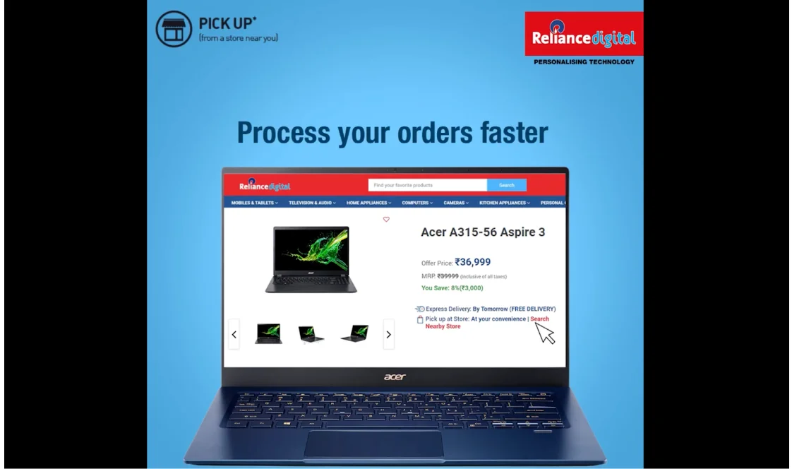 Reliance digital: process orders faster through click & reserve feature