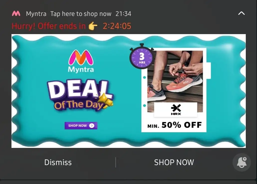 FOMO push notification example | Netcore