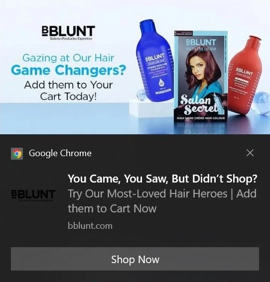 bblunt hyper-personalized push notification example | Netcore