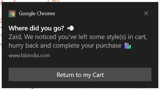 abandoned cart push notification example | Netcore