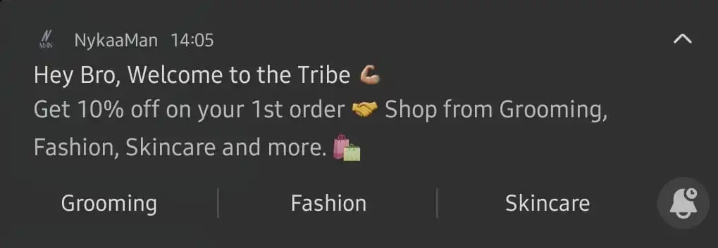 Welcome push notification example | Netcore