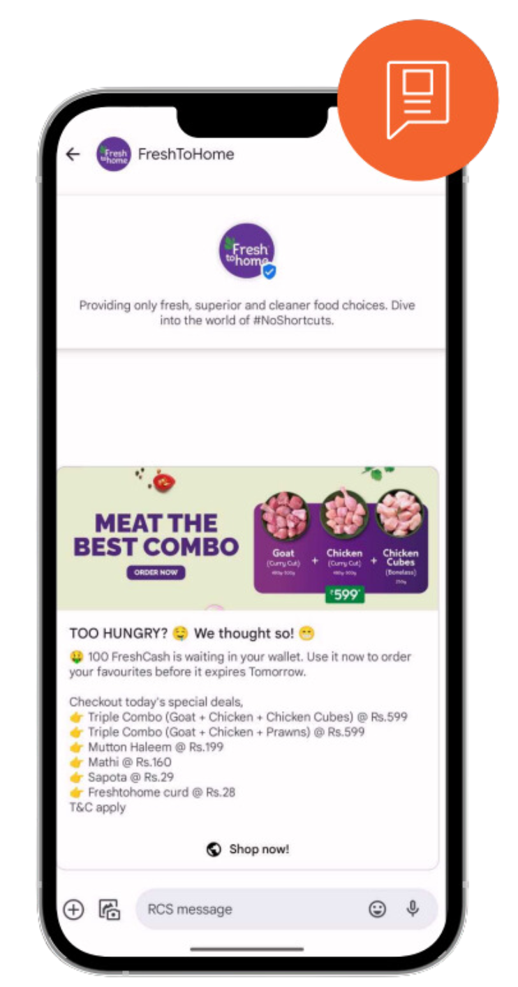 Freshtohome RCS marketing - mobile marketing example