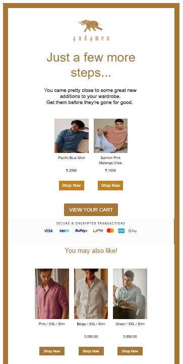 Andamen abandoned cart email - personalization