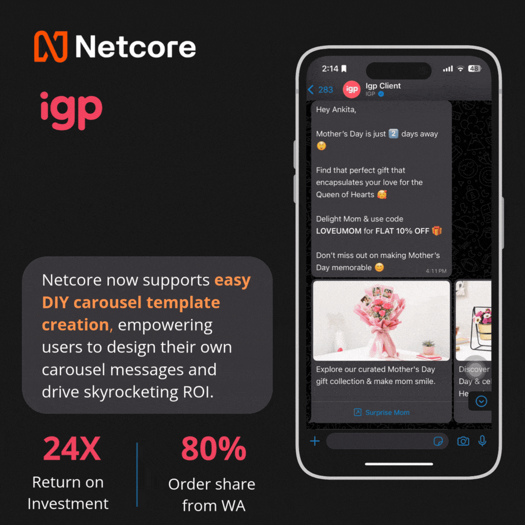 IGP Whatsapp carousel template as whatsapp marketing strategies | Netcore