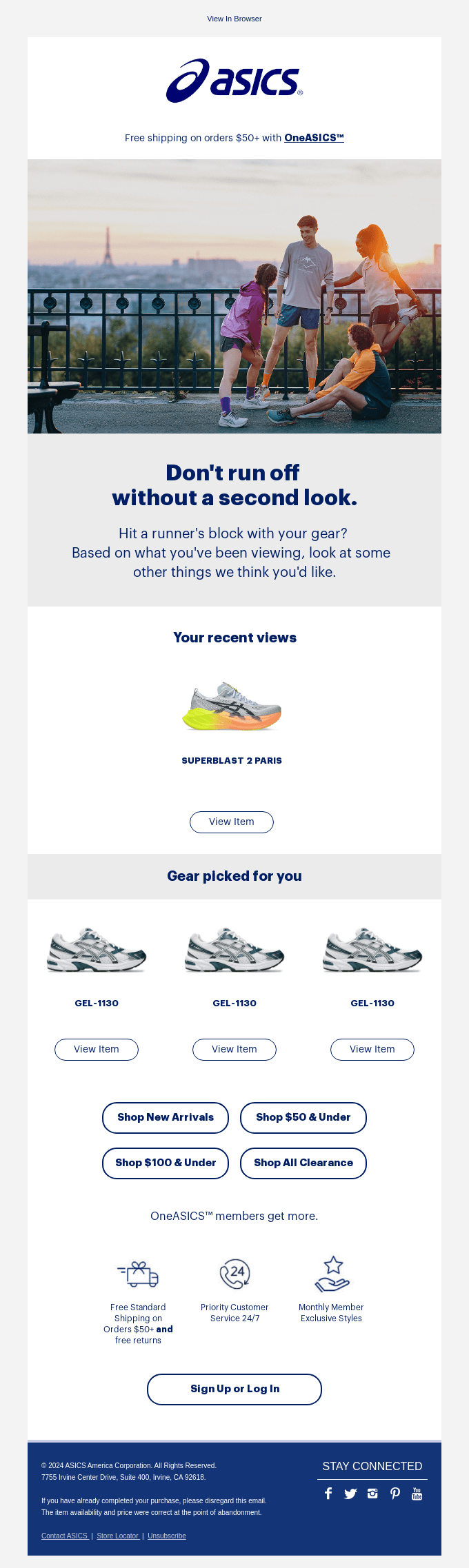Asics Abandoned Cart Email Example