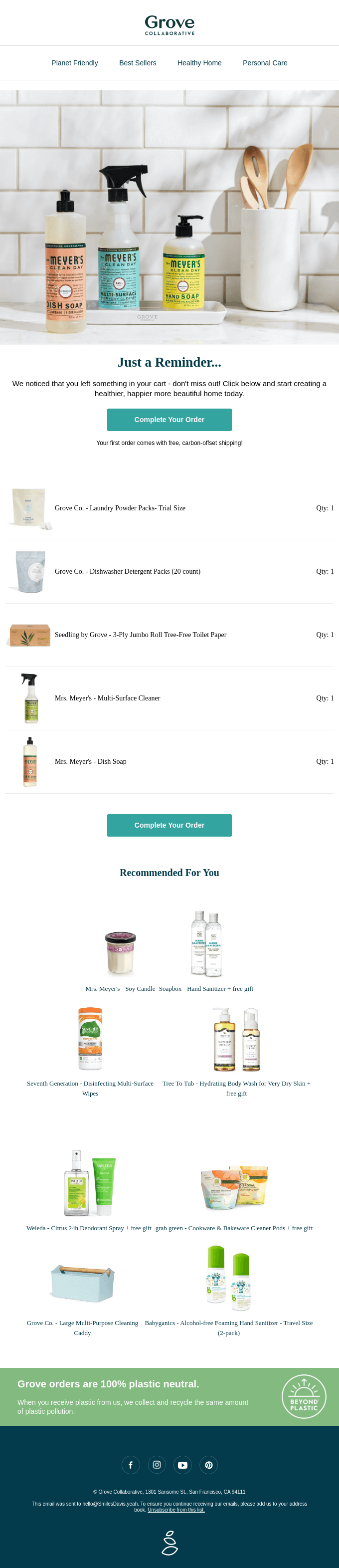 Grove Abandoned Cart Email Example