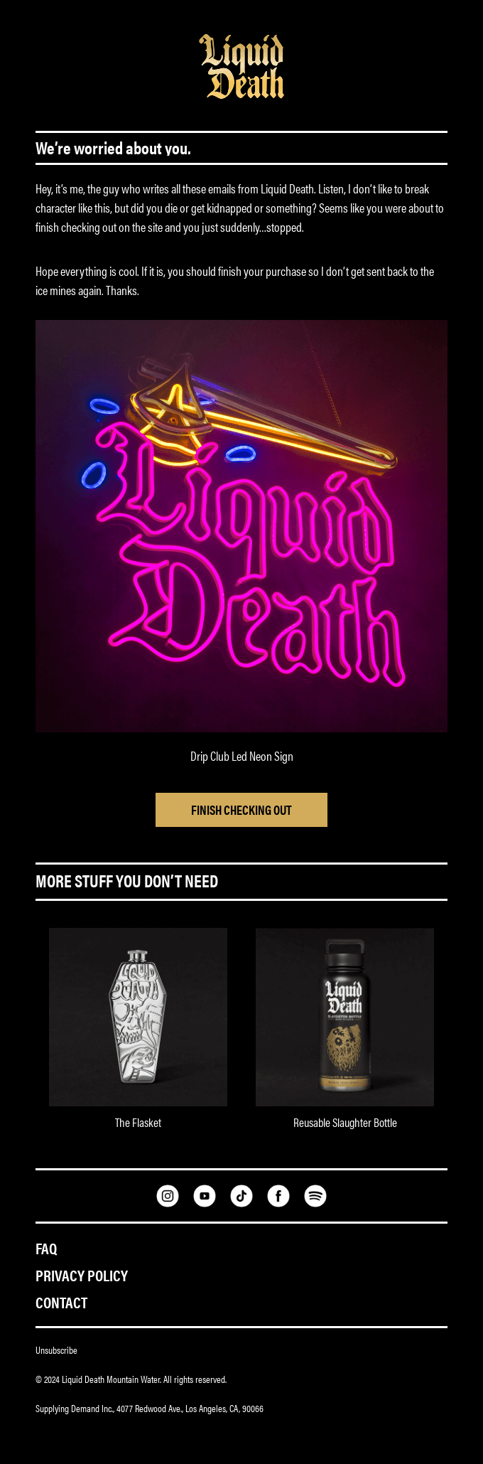 Liquid Death Abandoned Cart Email Example