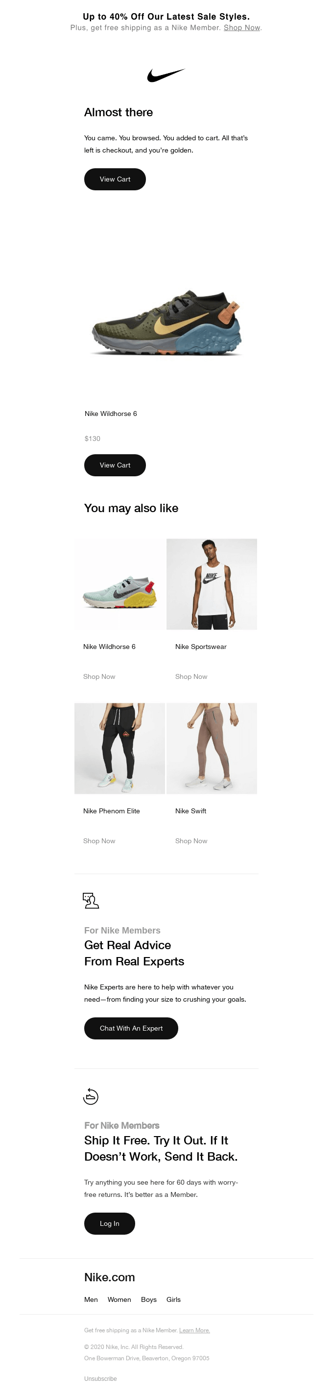 Nike Abandoned Cart Email Example