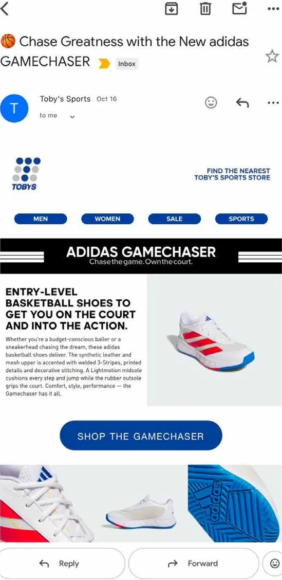 Solution Tobys Adidas Gamechaser Email